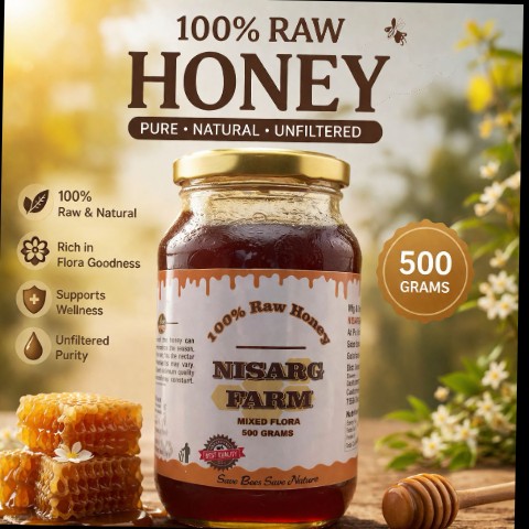 Raw honey 500Gram with Glass Jar