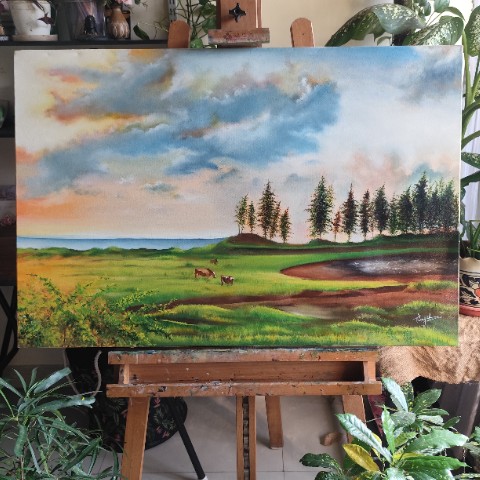 Late afternoon by the beach - Oil on Canvas