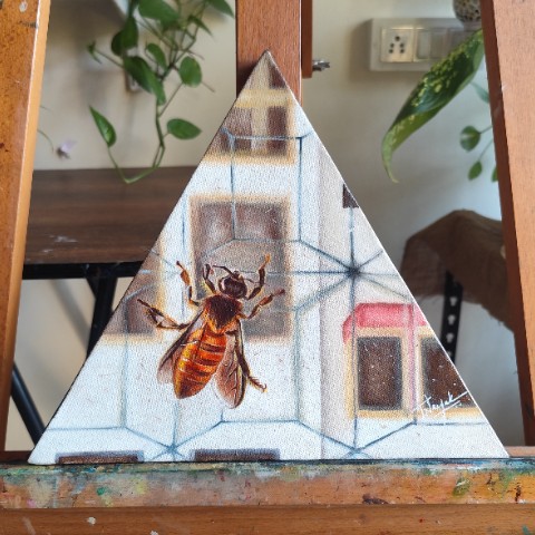 Bee on my kitchen window - Oil on Canvas