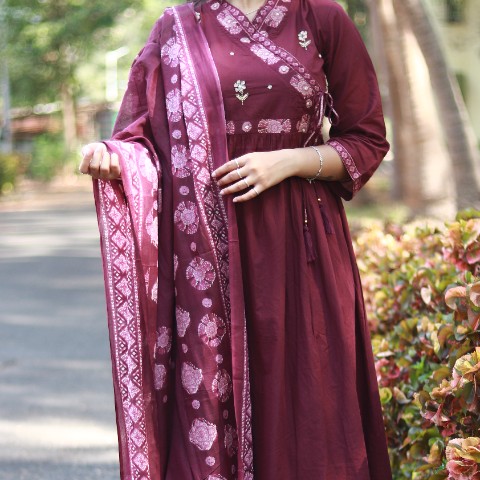 mulberry anarkali 3 piece set