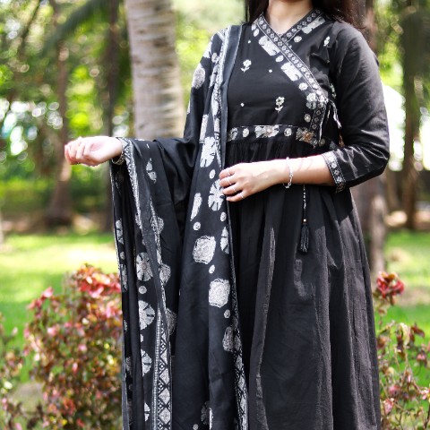 black anarkali 3 piece set